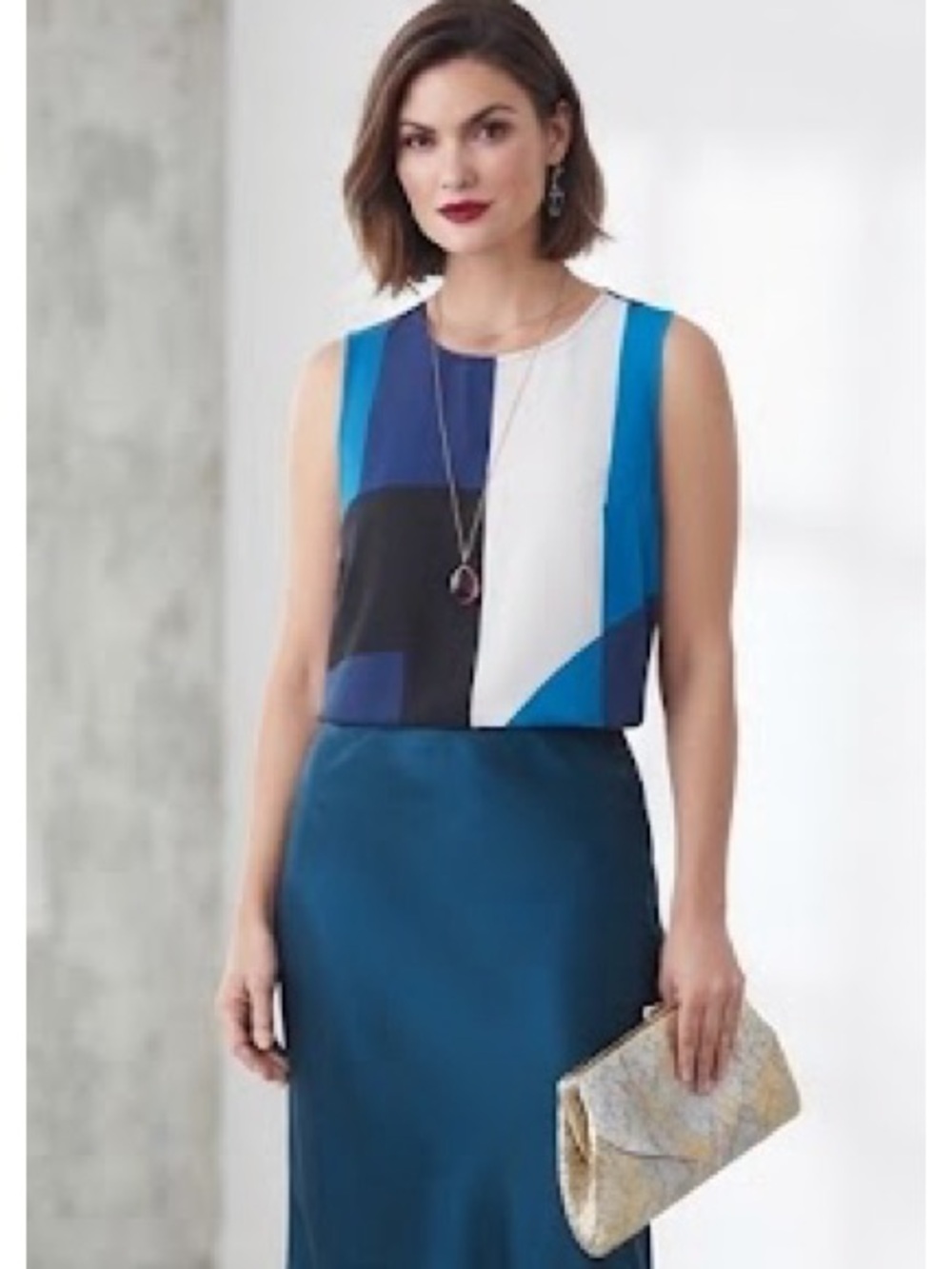 INC Sleeveless Black Top with Blue Side Panels